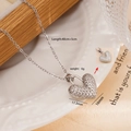 Silver heart pendant necklace in titanium steel with clear cubic zirconia stones - Double Sided Heart 2582