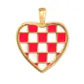 Golden heart pendant with red and white checkered enamel and a secure bail - ABG0614-Rose Checkerboard (Heart)