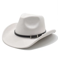 Detail of western cowboy hat with embossed black leather band and silver carved buckle - M (56-58cm) / Milky White Suede