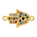14K gold-plated Hamsa hand connector with multicolor cubic zirconia for jewelry making - Multicolor Pave Zirconia Gold Hamsa-A0096