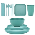Green wheat straw tableware set with plates, bowls, cups and cutlery for camping - Green 10pcs Set