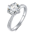 Classic six-prong crown ring featuring a large round zircon stone with side accents - Adjustable Open / J32 2 Carats