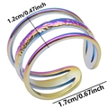 Macro detail of rainbow multilayer hammered stainless steel ring with dimensions - Rainbow