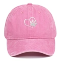 Pink washed cotton baseball cap with white heart and dog paw embroidery on front - Adjustable / Pink