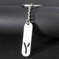 Polished silver metal keychain with rectangular cutout pendant featuring letter Y - Letter Y