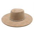 Khaki faux suede fedora hat with flat top and sparkling rhinestone chain trim - M(56-59CM) / Camel (Suede)