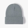 Classic mid-grey ribbed knit beanie with fold-over cuff for warm winter comfort - Blue-Grey