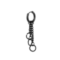 Detail of black stainless steel long tassel chain earrings with multiple rings - Black Circle