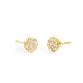Pave setting round gold plated stainless steel stud earrings with white zircon accents - Gold+White