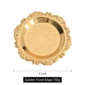 11cm vintage golden metal tray with European embossed pattern and wavy lace edge - Scalloped Tray / Gold