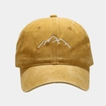 Close-up of mustard yellow baseball cap with minimalist white mountain embroidery - Adjustable / Yellow