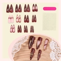 Long stiletto press-on nails set in red and pink with gold bows and heart accents - Wine Red Pink Gold 3D Bow Style (2XC1-13753) / 24 Pieces