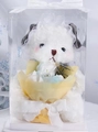 Detailed view of a white plush puppy gift box with rose bouquet and elegant lace veil - Grey Lotta Bear + Bouquet + Square Gift Box