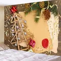 Dettaglio di arazzo natalizio con design di albero rustico e pergamena vintage - 150x130cm / Albero di Natale-SD28