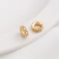 Detail of 14K gold plated beads with cubic zirconia inlay and hollow relief patterns - 4# Hollow Spacer / 8x3mm / 14K Gold