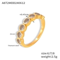 18K gold plated titanium steel ring with round zircon inlay and sizing specifications - US 6 / Gold White Zircon