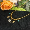Gouden roestvrijstalen slangenketting met duivelsenoog hanger en turquoise kralen - Goud - Evil Eye Ketting