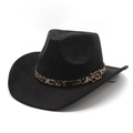 Klassischer schwarzer Western-Cowboyhut mit Leopardenmuster-Band und goldener Metallschnalle - M(56-58cm) / Schwarz