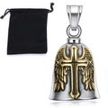 Vintage stainless steel motorcycle guardian bell with wings and velvet gift pouch - Two-tone Gold Set with Velvet Bag
