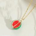 Watermelon pendant necklace with 14k gold plating and vibrant red enamel finish - Xl2921-4 Watermelon