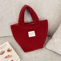 Chic red felt tote bag with soft texture and handles for daily grocery shopping - Christmas Red