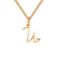 Letter u pendant necklace in rose gold finish with small hollow heart detail - Letter U / Gold
