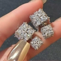Sparkling square marquise cut zircon stud earrings in silver finish for women - S925 Silver Pin Two-way Wear / Silver-Square