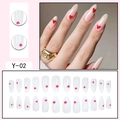Minimalist almond press-on nails featuring red heart patterns on nude base set Y-02 - Red Heart Almond Shape (Y-02) / Glue Type