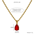 Detail view of 18K gold plated stainless steel necklace with red teardrop stone pendant - Gold - Big Red Zircon (ZN1101G-08)