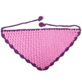 Bandana triangolare rosa all'uncinetto con bordi viola e piccoli pompon - Bandana con Ciondolo Svuotato (122) / Rosa Viola