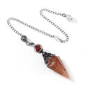 Red-orange crystal resin pendulum necklace with retro silver coil and dark chain - Red Agate (Antique Silver)