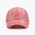 Gorra de béisbol de algodón rosa para cabezas grandes con agujeros vintage y detalles raídos - Ajustable / Rosa