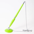 Bright green desk pen with secure silver chain and matching non-slip base stand - Green