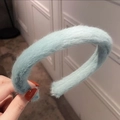 Soft plush headband in light blue faux fur for women's winter hair accessory - Grey Green