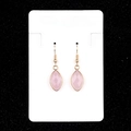 Pink marquise-cut gemstone drop earrings with golden hooks on a white display card - Rose Quartz