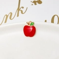 Red apple charm with gold edges and green leaf for DIY jewelry making - 11# Apple