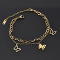 Double-layer stainless steel butterfly bracelet in gold finish with hollow charms - Gold