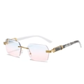 Frameless sunglasses with blue-pink gradient lenses and gold metal temples - Gold Frame Blue Pink Gradient Lens White Marble Temple