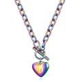 Colorful heart pendant necklace with letter D, featuring rainbow stainless steel chain - Letter D