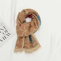 Brown cute cartoon children scarf with blue and red patterns and soft tassels - Brown