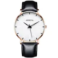 Minimalist Geneva quartz watch with rose gold case, white dial, and black leather strap - Leather Strap Rose Gold Case White Dial