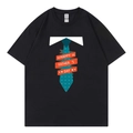 Black cotton t-shirt with Happy Father's Day tie print in a loose casual style - XS / Style 318 / Black