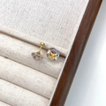 Sparkling Aurora Borealis crystal stud earrings with gold plating and flat screw back - Colorful Champagne Cushion (10mm)