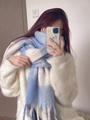 Chunky blue and white plaid scarf with fringe, soft winter pashmina for couples - Sky Blue Plaid