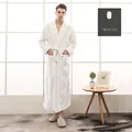 Thick white flannel men's long bathrobe with shawl collar and waist belt - M / For Men / White