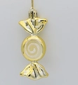 Golden plated candy Christmas tree hanging ornament with white spiral patterns - Gold