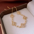 Detailed view of gold five-motif clover bracelet with micro-paved white zircons and beads - 11# Bracelet-Gold-Classic Five-Motif Clover Style