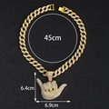 Collana cubana dorata con ciondolo a mano diamantato e misure dettagliate del prodotto - Pendaglio dorato con catena cubana da 18 pollici