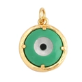 Golden evil eye pendant featuring a vibrant green outer ring and white enamel finish - L23 / Gold Green