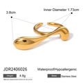 Golden wavy stainless steel ring with 1.73cm inner diameter and waterproof features - Organic Wave Shaped Ring-JDR2406026
